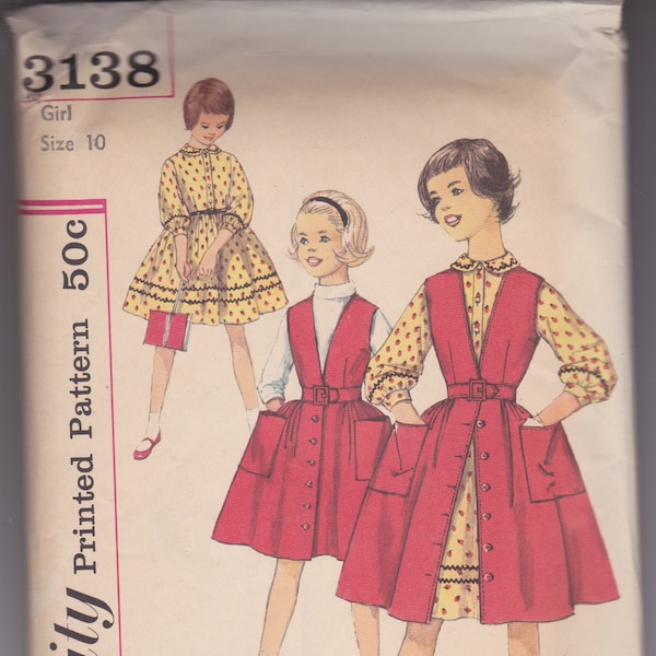 1950s sewing pattern for girls' school dress and jumper ~ Simplicity 3138