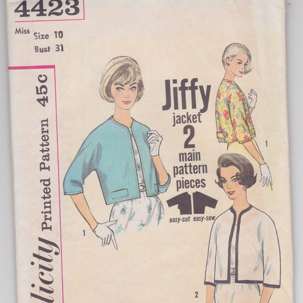 1960s misses' size 10 Jiffy Jacket pattern -- Simplicity 4423