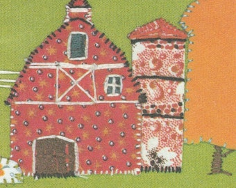 Unused 1980s gift enclosure card by Current, Inc.  -- featuring motif of "patchwork" farm scene