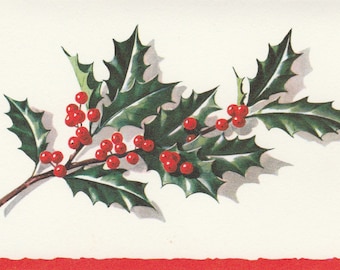 Unused vintage Christmas note card "American Holly" by Cape Shore -- blank card with lovely classic holly motif