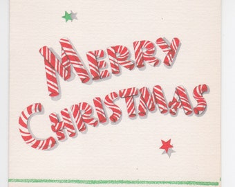 Pre-owned 1946 Hallmark Christmas card -- design spelling out "Merry Christmas" in peppermint sticks