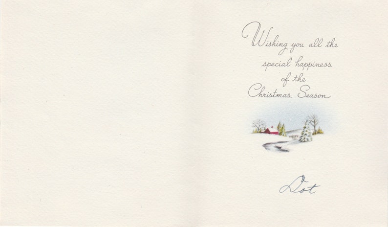 Pre-owned 1940s Norcross Christmas card with scene of red house and birch trees Bild 3