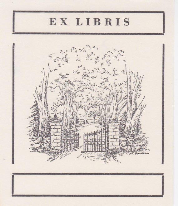 Vintage Bookplate Featuring Sketch Of Garden Gate Etsy