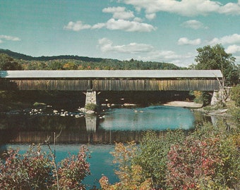 Vintage 1950s pre-owned (but unsent) photo postcard of Blair covered bridge, Campton, New Hampshire