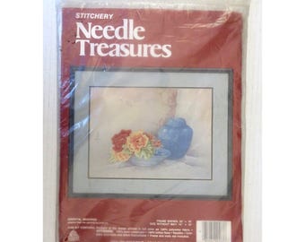Vintage Oriental Begonias Needle Treasures Wool Crewel Stitchery Kit 00577