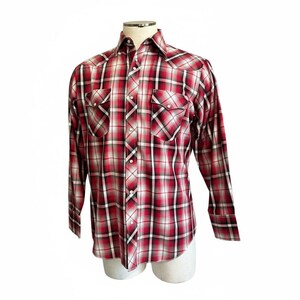 Wrangler Western Shirt Mens L Plaid Red Black White Long Sleeve Cowboy Rodeo