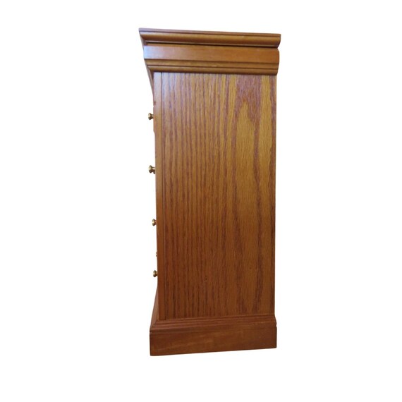 Vintage Oak Wood Jewelry Armoire Chest Tabletop Organizer Necklace Carousel 17in View 3
