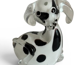 Figura de cachorro dálmata de cristal artístico Gca, blanco y negro con manchas, 4,5 pulgadas, 40229