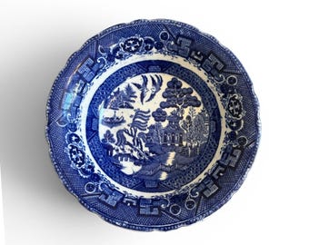 Allertons England Blue Willow Soup Bowl Scalloped Rim Transferware Chinoiserie