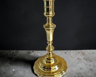 Baldwin Solid Brass Candlestick Holder Scalloped Base Polished Gold Tone USA