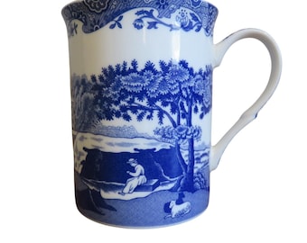 Spode Blue Italian Mug Ceramic Coffee Cup Blue White Pastoral Scene c.1816-A12