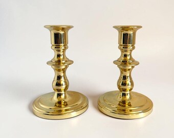 Baldwin Solid Brass Candlestick Holders Set of 2 Vintage Polished Gold 4.75 inch