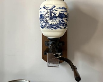 Vintage Wall Mounted Coffee Grinder Dutch Windmill Ceramic Burr Mill New in Box