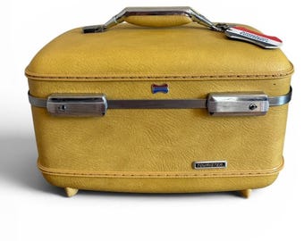Vintage American Tourister Tiara Train Case Mustard Yellow Hard Shell Luggage