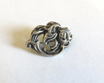 Vintage Art Nouveau Sterling Silver Front Swirl Foliate Floral Brooch Pin