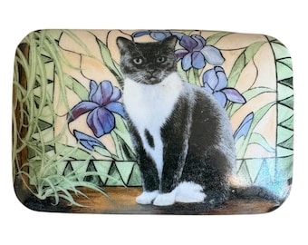 Persis Clayton Weirs Wild Wings Tuxedo Cat Ceramic Hinged Jewelry Trinket Box
