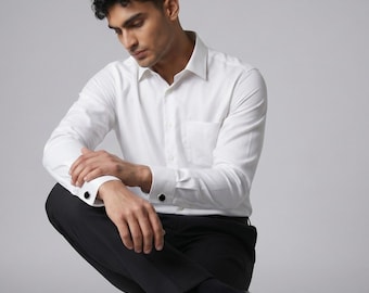 Camisa de vestir Christian Dior Monsieur blanca Le Chemise con puños franceses, tallas 15-33