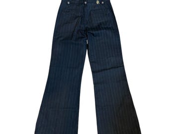 Y2K Rich & Skinny Black Pinstripe Wide Leg Flare Denim Jean Trousers Size 27