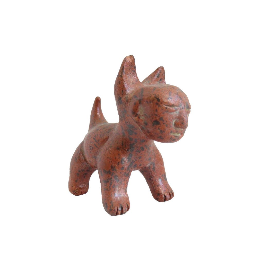 Pre-colombian Small Redware Colima Dog Figure Replica W/ Human Face ...