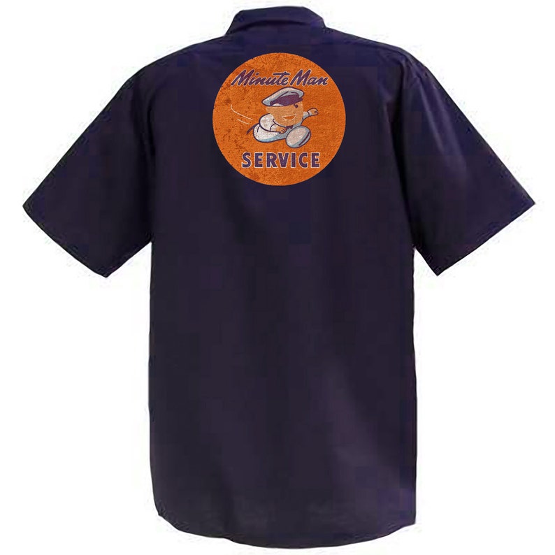Short Sleeve Graphic Shop Work Shirt Minute Man Service