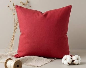Linen Cotton Pillow Cover, Light Red Decorative Pillowcase