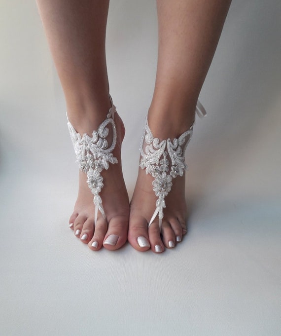 Express Shipping Lace Barefoot sandals Beach wedding Ivory | Etsy