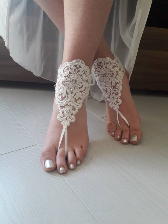 Ivory Barefoot Sandals Bridal Shoes Lace Sandals Wedding Anklet Beach Wedding Lace Sandals Bridesmaid Gift Beach Shoes