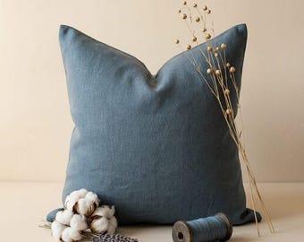 Aegean blue linen pillowcase, 100% linen decorative pillow cover