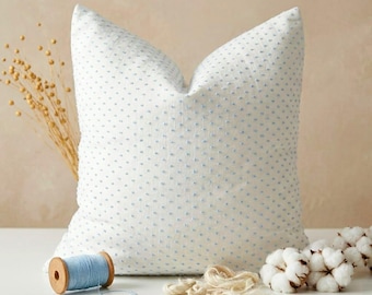 100% Cotton Muslin Pillow Cover, Blue polka dot cushion cover