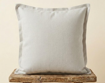 Stone beige linen pillowcase, decorative linen pillow cover.