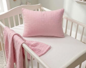 Babydecken- und Kissenbezugset aus 100 % Baumwollmusselin, rosa Babydeckenset