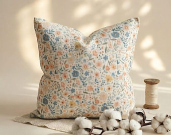 100% Cotton Muslin Pillow Cover, Floral Print Cushion Case