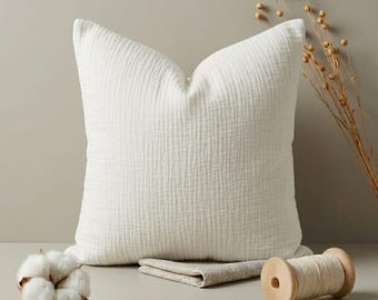 100% Cotton Muslin Pillow Cover, Ivory cotton cushion case