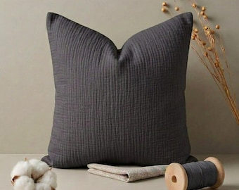 100% Cotton Muslin Pillow Cover, Anthracite Cotton Cushion Case