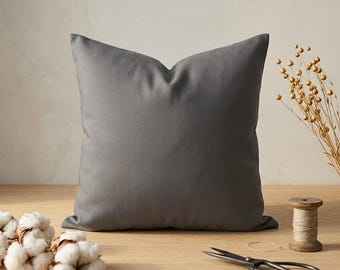 Linen Cotton Pillow Cover, Dark Gray Decorative Pillowcase 20x20 inch