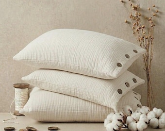 100% Cotton Muslin Pillow Cover, Ivory Muslin Pillowcase