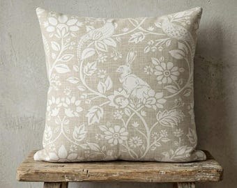 Beige patterned cotton pillowcase, decorative cotton pillow cover.