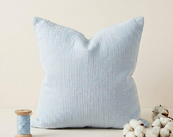Light Blue  Cotton Muslin Pillowcase, Cotton Throw Pillow Cover