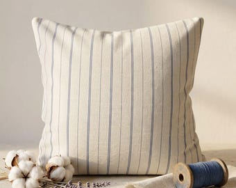 Blue Striped Linen Pillow Cover, Linen pillowcases