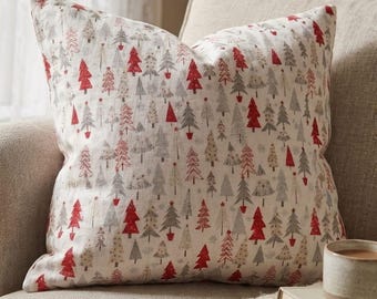 Kissenbezug aus Baumwollmusselin mit Kiefernbaum-Motiv, weihnachtlicher Kissenbezug