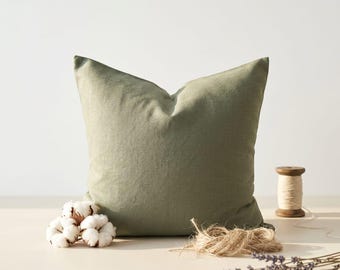 Khaki green linen pillowcase, 100% linen decorative pillow cover