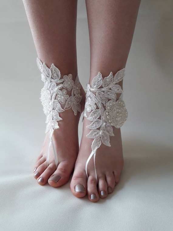 Ivory barefoot sandals Bridal shoes Lace sandals Wedding | Etsy