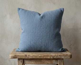 100% Cotton Muslin Pillow Cover, Blue Cotton Cushion Case