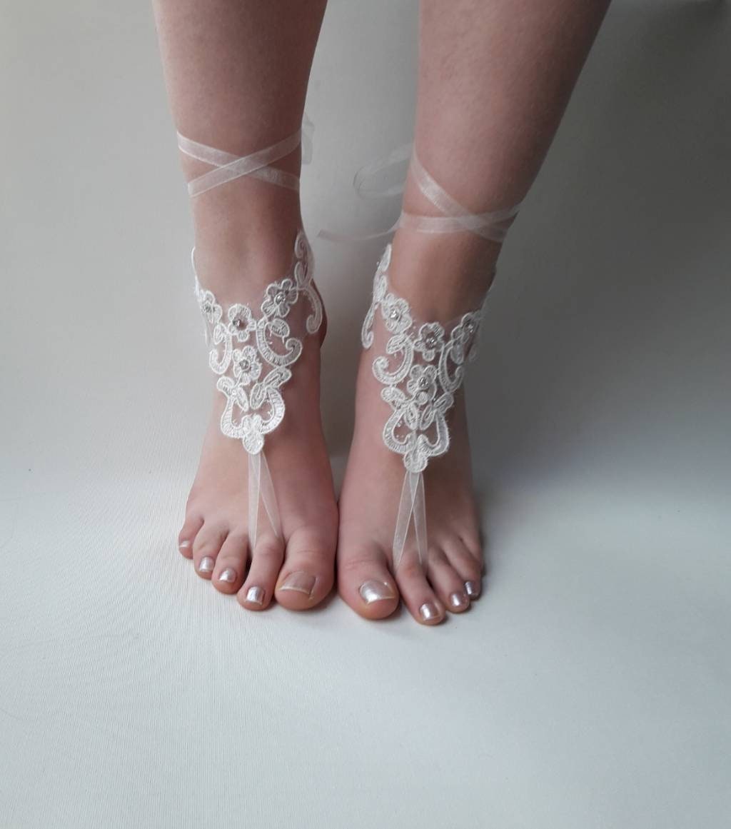 Ivory Barefoot Sandals Bridal Shoes Lace Sandals Wedding - Etsy