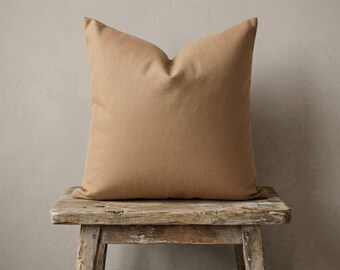 Linen Cotton Pillow Cover, Camel Brown Decorative Pillowcase