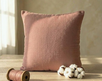 Blush Cotton Muslin Pillowcase, Cotton Throw Pillow Cover