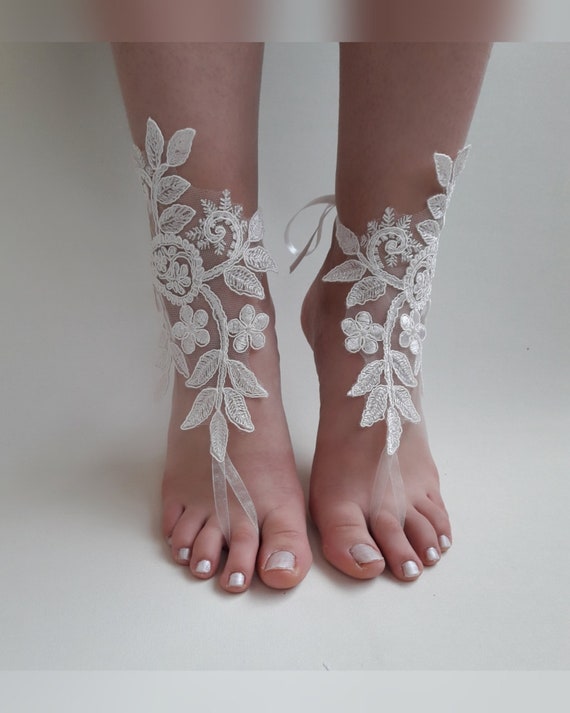 Lace barefoot sandals Bridal shoes Ivory barefoot sandals | Etsy