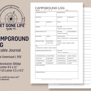 Printable Campground Journal, Camping Log, Camping Journal, Travel Journal | Get Gone Life RV, Motorhome