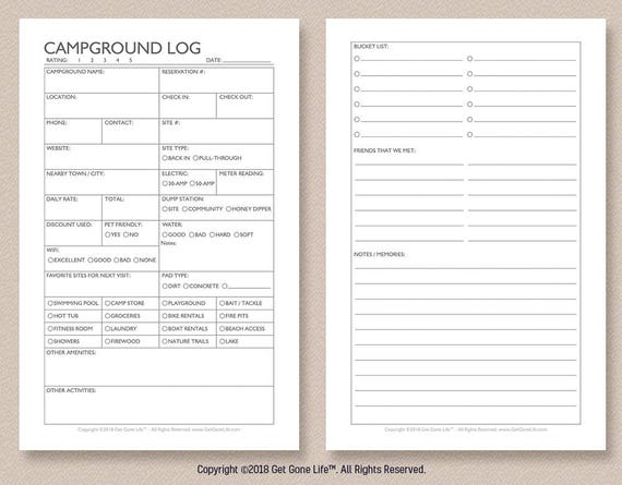 Printable Campground Journal Camping Log Camping Journal - Etsy