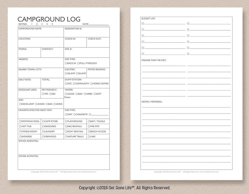 Journal de camping imprimable, journal de camping, journal de camping